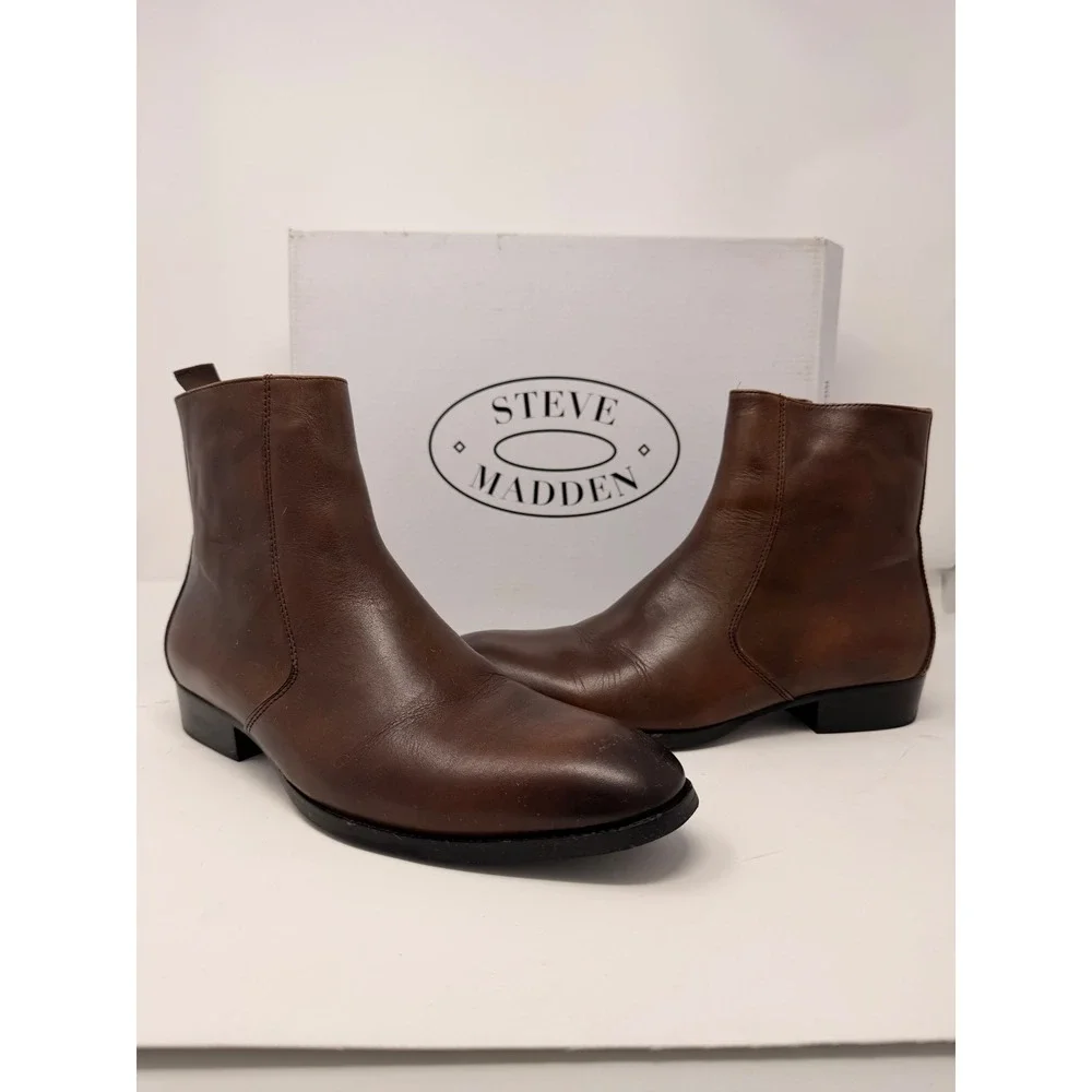 Steve Madden Santos Men's Brown Leather Chelsea Ankle Boots Size 7M‎ New